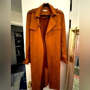 Tobacco Brown Faux Suede Microfiber Trench Coat Size Large
